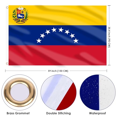 Image of AhfuLife Venezuela Flag 3x5 Ft, 8 Star Large Venezuelan Flags for Outside - Double Side with Brass Eyelets for Olympic Party Decorations Bar Garden Street Decoration Indoor Outdoor