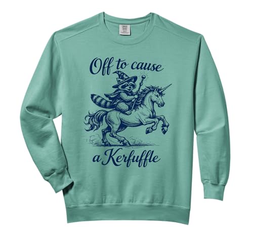 Funny Raccoon Unicorn Tee Graphic Off to cause a Kerfuffle Comfort Colors Adult Sweatshirt