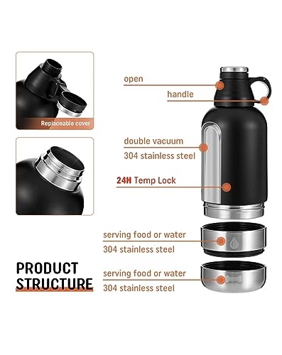 Stainless Steel Outdoor Portable Dog Water Bottle and Insulated Flask with Detachable Bowls - Image 2