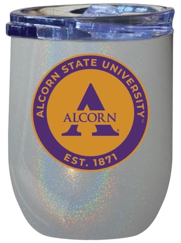 R and R Imports Alcorn State Braves 12 oz Insulated Wine Stainless Steel Tumbler Rainbow Glitter Gray Officially Licensed Collegiate Product