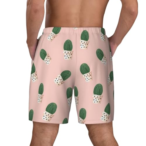 Men's Cactus Pink Print Quick-Dry Mesh Swim Trunks Stretch Lining Beach Shorts Surfing Summer Vacations3