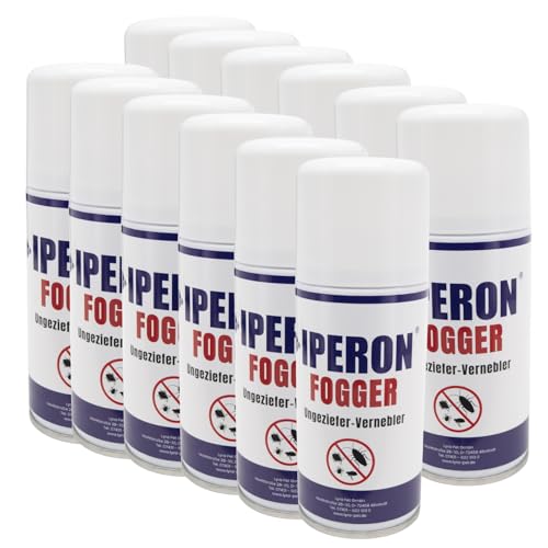 Iperon® 12 x 150 ml Fogger Ungeziefer-Vernebler | Sofortwirkung gegen Ungeziefer | Mit Chrysanthemum cinerariaefolium Extrakt, Geraniol & Zitroneneukalyptusöl | Effektive Bekämpfung von Schädlingen