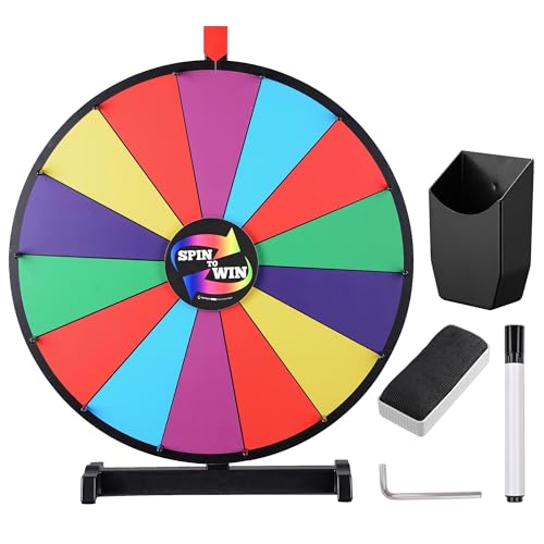 WinSpin 24" Heavy Duty Spinning Prize Wheel Large 14 Slots Tabletop Color Roulette Wheel with Dry Erase Marker & Eraser for Trade Show Fortune Spinning Game, Classic Series