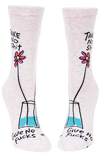 Blue Q Socks, Womens Crew,Take No S--t Give No F--ks,Womens Shoe Size 5-10