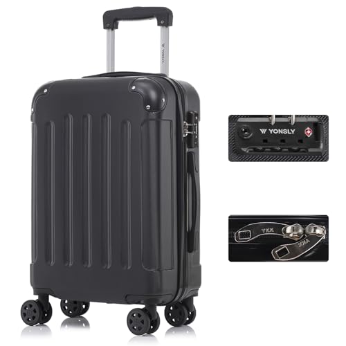 YONSLY Premium Reisekoffer TSA-Schloss YKK-Reißverschluss Hartschalen-Koffer Trolley Kabinenkoffer Rollkoffer Suitcase Handgepäck 4 Rollen (Schwarz, M)