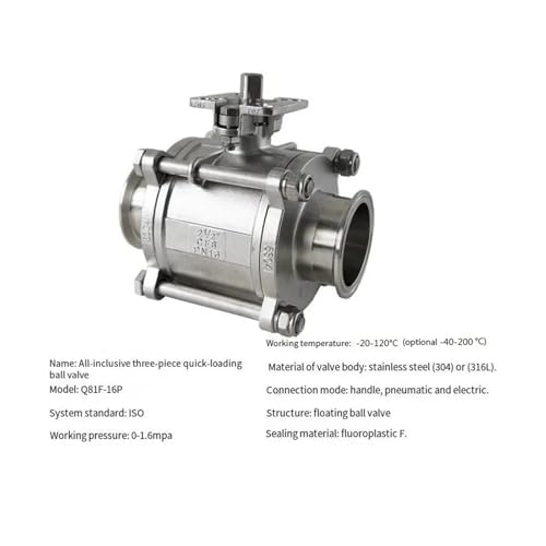 Robinet sphérique 3 pièces en acier inoxydable 76 mm de haute précision