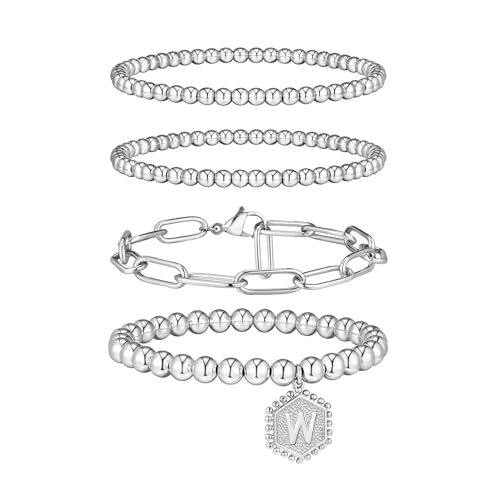 doubgood Silver Bracelets for Women- Adjustable Bracelet Sets 14K Real Gold Plated Stackable Paperclip Cuban Link Bracelet Jewelry for Teen Girls 7 Inches