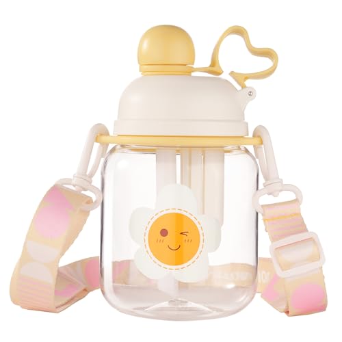 Fijinhom 27 oz Yellow Tritan Toddler Water Bottle with Straw, BPA Free, Leak-Proof, Includes Fruit Infuser Strainer, Perfect for School and Sports