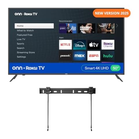 ONN 50-Inch Class 4k HDR10+ Smart TV + Free Wall Mount with Wi-Fi Connectivity and Mobile App | Flat Screen TV | Compatible with Home Kit | Alexa and Google Assistant (Renewed) Cover