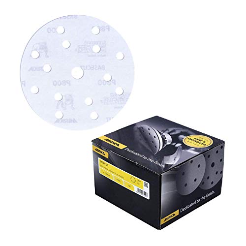 Mirka Basecut White Hook and Loop Hook It 150mm 6 Inch Sanding Discs - Box 100 Abrasive P800 Grit Automotive Refinishing Sandpaper Sanding Discs 15 Hole Vacuum Dust Extraction System