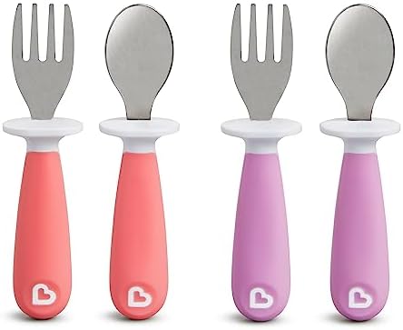Munchkin® Raise™ Toddler Fork and Spoon Utensil Set, 4 Pack, Pink/Purple