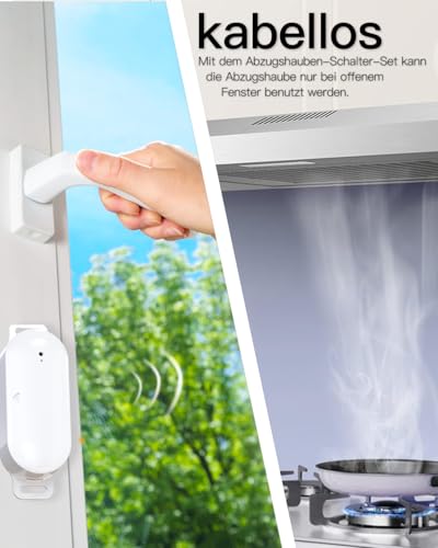 UTOI Funk Abluftsteuerung Set mit Fenster-Magnetkontakt und Funksteckdose für Dunstabzugshaube Kamin Fensterschalter Wireless Fensterkontaktschalter