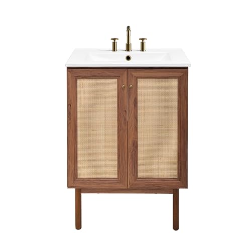 Image of Classe 24 in. Brown Oak Bathroom Vanity with White, 3-Hole Ceramic Sink Top