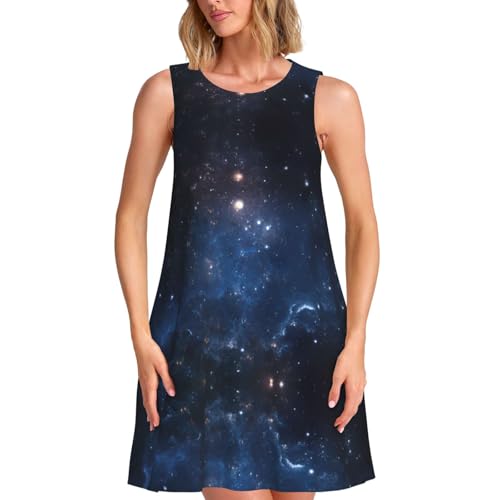 Robe d'été galaxie coupe trapèze ample avec poches pour femme