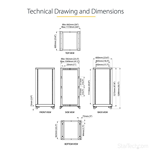 image for StarTech.com 4-Post 25U Mobile Open Frame Server Rack, 19in Network Ra