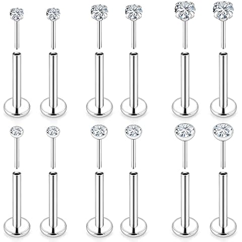 Lcolyoli 20G Threadless Push in Nose Rings Studs for Women Diamond CZ 2mm 2.5mm 3mm Surgical Steel Cartilage Earrings Tragus Earrings Helix Piercing Jewelry Threadless Earring 6mm 1/4inch Cover