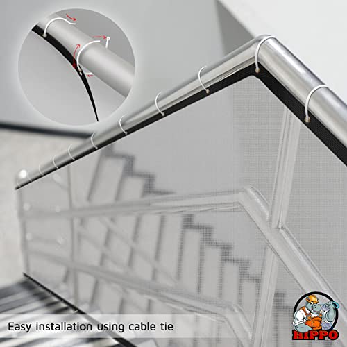 Image of HIPPO Baby Safety Net for Balcony Child Protection Stairway Safety Net Railing Guard for Kids Staircase Protector with Tie-Cords Breathable Fabric Indoor Outdoor Use (1MTX3MT, Transparent-White)