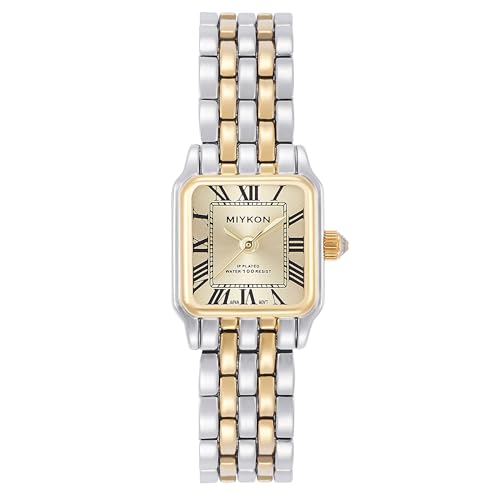 Miykon Vintage für Frauen | kleine, quadratische Damenuhr aus zierlichem Silber und Gold | ionenpoliertes Damen- Schmuckarmband, kratzfestes Glas, japanisches Quarz, 30, 5 m wasserdicht, Zwe