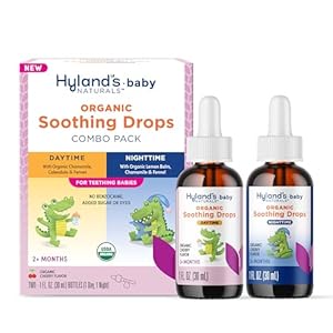 Hyland’s Baby Organic Daytime and Nighttime Soothing Drops Combo Pack, Drops for Oral Discomfort, 2 oz.