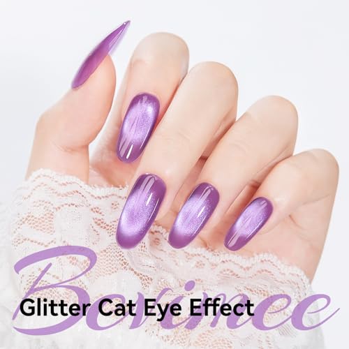 Bevimee Purple Cat Eye Gel Nail Polish, Magnetic Nail Polish Mirror Glass Smoothie Cateye UV Gel Polish Holographic for Nails Art Manicure DIY at Home — view 3