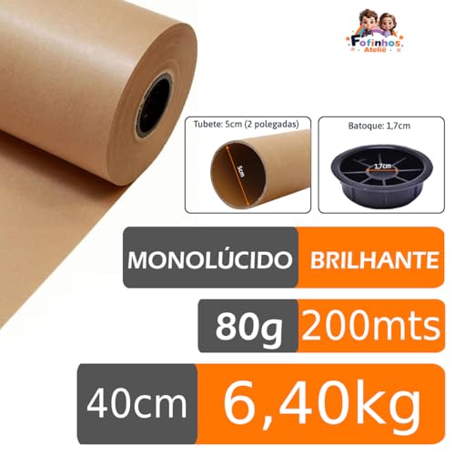 Papel Kraft 40cm De Largura x 200 Metros Gramatura 80 Monolúcido