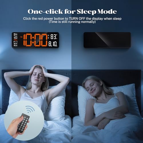 Image of Digital Wall Clocks,16 inch Large Display LED Digital Clock with Remote Control,LED Wall Clock with 8 RGB Color Night Light,Alarm,Date,Week,Temp,DST for Living Room & Office
