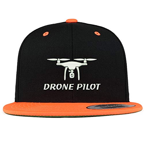 Trendy Apparel Shop Flexfit Drone Pilot Embroidered Premium 2-Tone Flatbill Snapback Cap - Black Orange