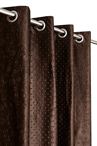 Embossed Pyramid Solid Punching Heavy Curtains for Window 5 Feet, Pack of 1, Brown