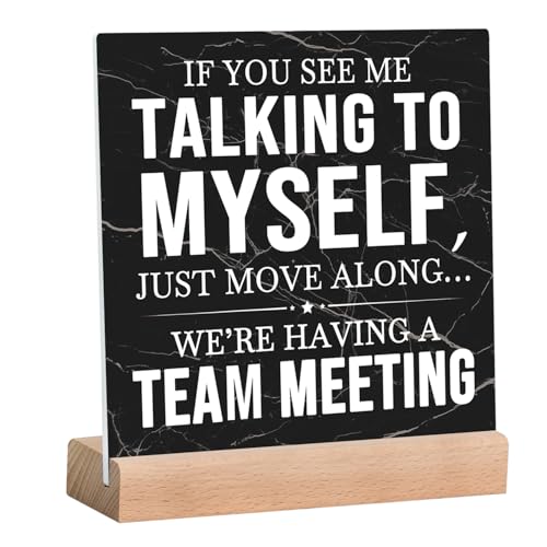 Vuzvuv Funny Office Sign - 6"X6" Black Stone Desk Decor for Team Meetings, Cute Office Accessory Gift for Women & Men