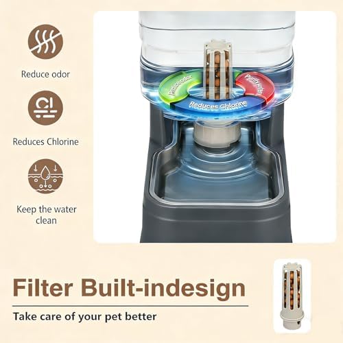 1.6 Gallon Pet Automatic Dog Water Dispenser Cat Gravity Waterer Feeder with Stainless Steel Bowl 8L Large Capacity Puppy Feeding Raised Bowls with Filter,Ice Pack (Charcoal Gray, 6L(1.6 Gallon)) - 3