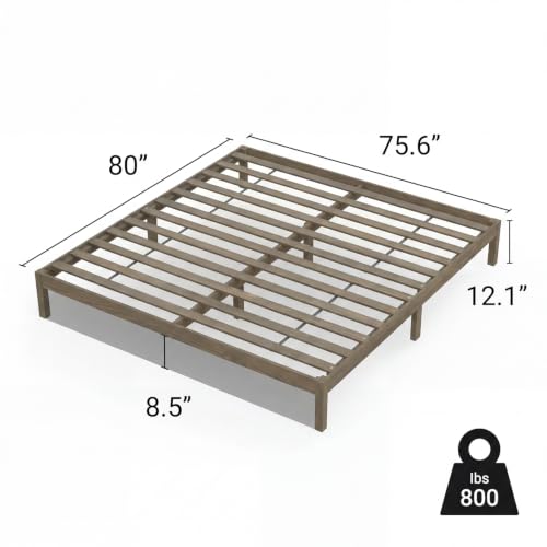Image of LIFEMENT King Bed Frame Classic Wood Platform, Noise Free, Under Bed Storage, No Box Spring Needed, Easy Assembly, Gray