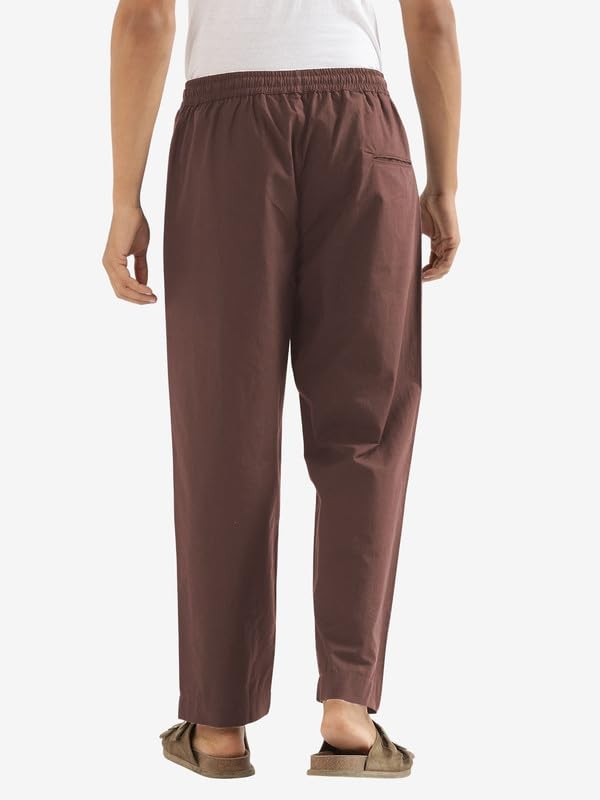 Image of SAADAA Men's 100% Cotton Pants | Mid-Rise Straight Fit Casual Trousers with Elastic Waistband and 3 Pockets | Everyday Wear