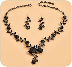 JWICOS Bridal Jewelry Set - Silver Rhinestone Choker Necklace & Pearl Earrings For Wedding, Prom