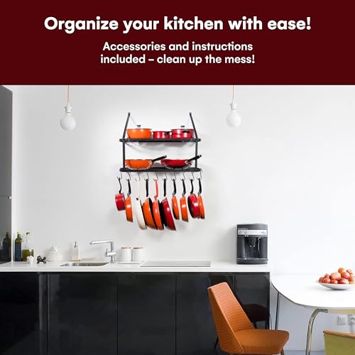 Vdomus VMHKPR0808BKUS Hanging Pot Rack - Rustproof Wall Mounted Pot Rack Pan Hanger For Kitchen Storage And Organization - Durable, Thick Iron Material thumb #5