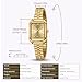 BOFAN Vintage Square Small Watches for Women Easy Read Ladies Quartz Wrist Watch with Stainless Steel Expansion Band,Gold Dial,Water Resistant.（5.90in-6.69in）