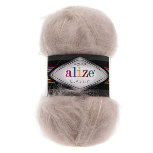 100g Strickgarn Alize Mohair Classic Uni Mohairwolle Häkelgarn Mischgarn Farbwahl, Farbe:67 champagner
