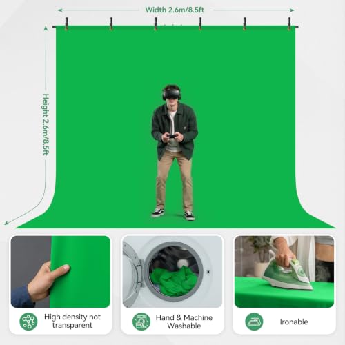 EMART Green Screen Backdrop Kit, 8.5x8.5ft Large Green Screen Backdrop with 8.8x7.5FT Reverse Folding T-Shape Tripod Stand, Spliced Crossbar Plate & 6 Clamps for Studio Shooting, Live Stream by EMART - Used condition - Image 5