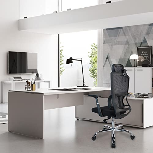 Clatina Ergonomic Home Office Mesh Chair With Double Backrest And Thick Seat Cushion, Desk Chair With Adjustable Headrest And 3D Armrest, High Back Computer Task Chair With Lumbar Support, Black #TOP1