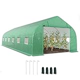 Outsunny Serra da Giardino a Tunnel 8x3x2 m con Porta Avvolgibile, Serra per Orto a Punta con 12 Finestre, Copertura in PE e Struttura in Acciaio, Verde