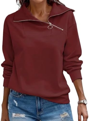 Cuptacc Pullover Damen Sweatshirt Herbst Quarter Zip Langarm Oberteile | Herbst,Winter,Quarter Zip,Stehkragen,Rollkragen,Casual,Elegant,Lässig,Schicke,Loose,Einfarbig,Baisc,Modisch