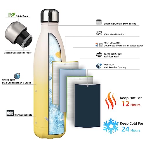 Image of Konokyo Insulated Water Bottles,25 oz Double Wall Stainless Steel Vacumm Metal Flask for Sports Travel,Lemon