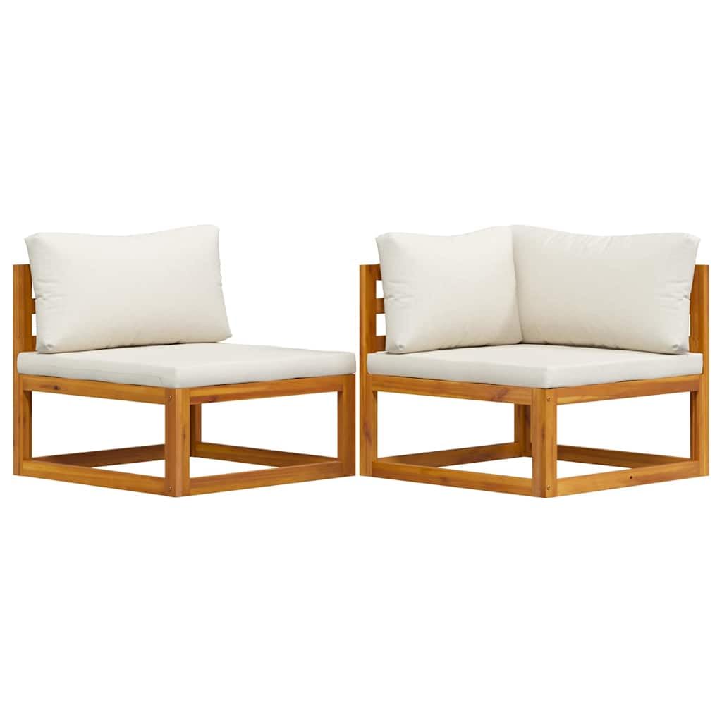 vidaXL Acacia Solide Ensemble de Canapés 2 pcs avec Coussins Salon de Jardin Mobilier de Patio Meubles de Terrasse Mobilier de Jardin Blanc Crème