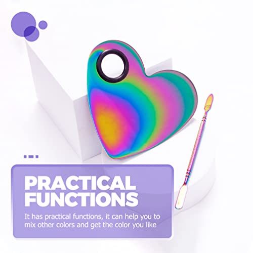 Beaupretty Mini Tool Heart Shaped Makeup Mixing Plate With Spatula Stainless Steel Nail Color For Foundation Makeup Tools Metal Spatula #TOP3
