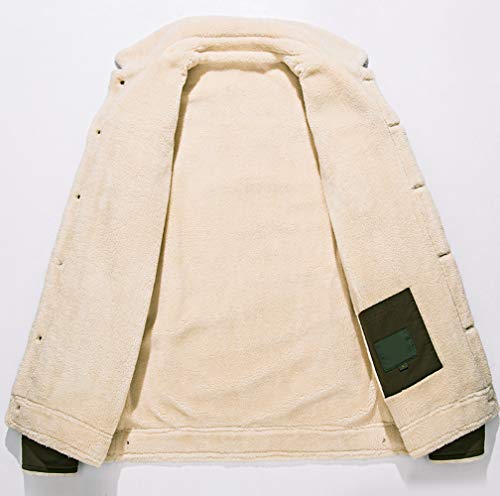 Fuwenni Men's Casual Sherpa Fleece Lined Cargo Jackets Winter Warm Cowboy Coat With Fur Collar Khaki L #TOP2