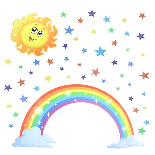 OTOTEC 2Pcs Wall Stickers Rainbow Star Sun Wall Decal Wall Decoration Creative PVC Wall Sticker Colourful Wall Decal for Baby Children Bedrooms Living Rooms Window