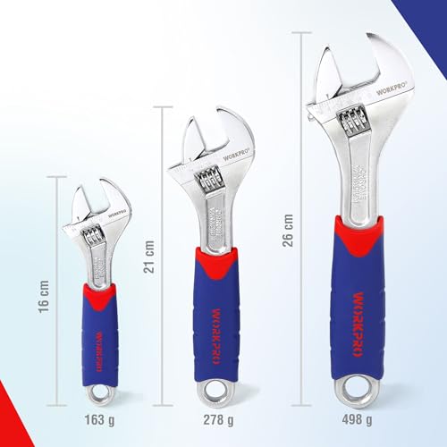 WORKPRO 3Pcs Llave Ajustable(150, 200, 250 mm), Llave Inglesa Acero Cr-V, con Mango...