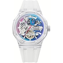 SKMEI Mens Mechanical Watches with Luminous Automatic Wrist Watches Gradient Color Spray Craft Hollow Flywheel