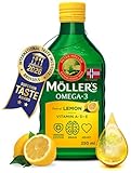 Moller’s ® | Huile de foie de morue oméga 3 | Compléments alimentaires oméga 3 avec EPA, DHA, vitamines A, D et E | Prix Superior Taste | Marque vieille de 166 ans | Citron | 250 ml