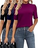 Ideale Passform: Das dehnbare Material ist dick genug, um es alleine zu tragen. Das solide Oberteil mit halben Ärmeln ist einfach zu kombinieren und vielseitig, passt zu jeder Hose oder unter einer Strickjacke oder einem Blazer. Sieht toll aus, wenn Sie es tragen möchten