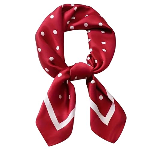 Image of Red Polka Dot Satin Scarf for Women, Vintage Square Neck Scarf, Red Polka Dot Head Scarf, Bow Headband, Silk Feel Bandana, Hair Wraps Handkerchief, 70x70cm / 27.5" x 27.5" for Daily Wear, Party & Gift